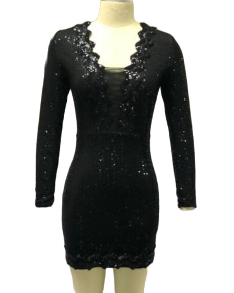 Long Sleeve Sequins Mini Dress