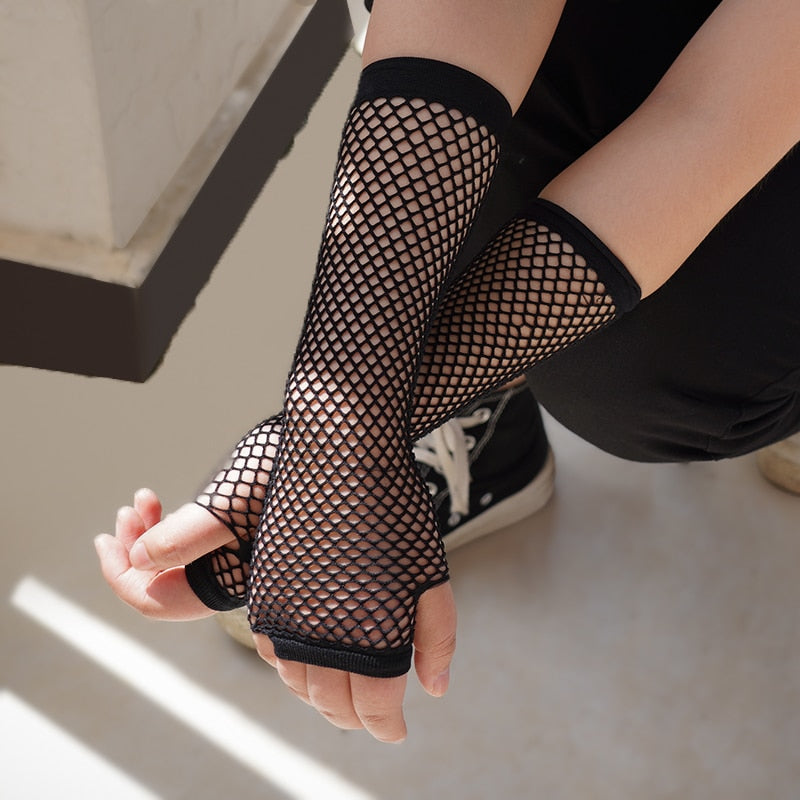 Stylish Long Black Fishnet Fingerless Gloves