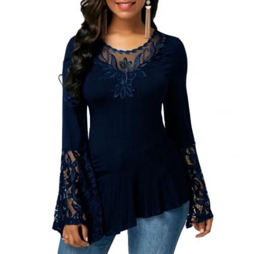 Casual Autumn O Neck Lace Long Sleeve