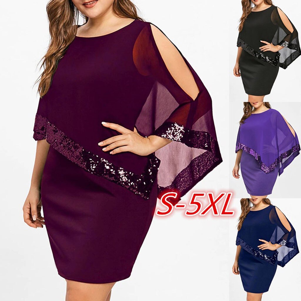 Sexy Plus Size Sexy Chiffon Sequins Dress