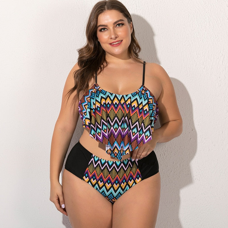 Summer Plus Size Two Pieces Women's Bikinis Set