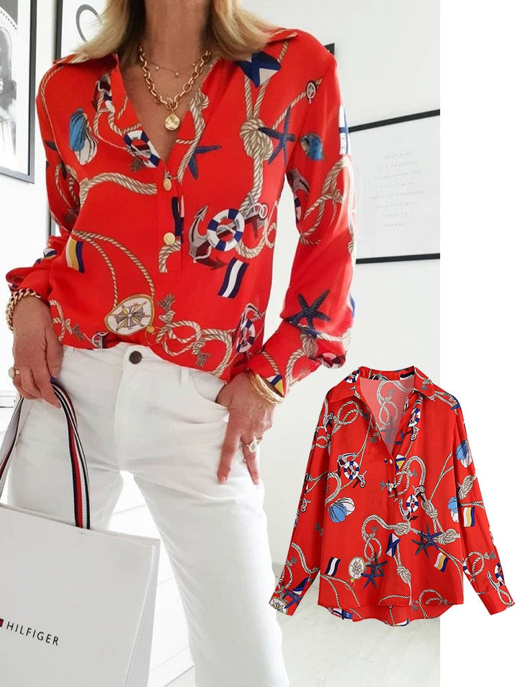 Femme Satin long sleeve print blouse