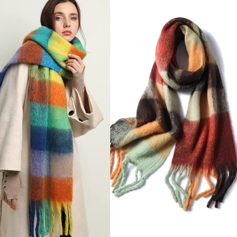 Rainbow Cashmere Plaid Scarf