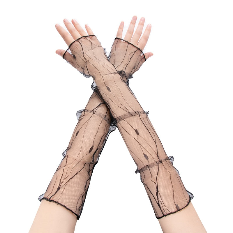 Stylish Long Black Fishnet Fingerless Gloves