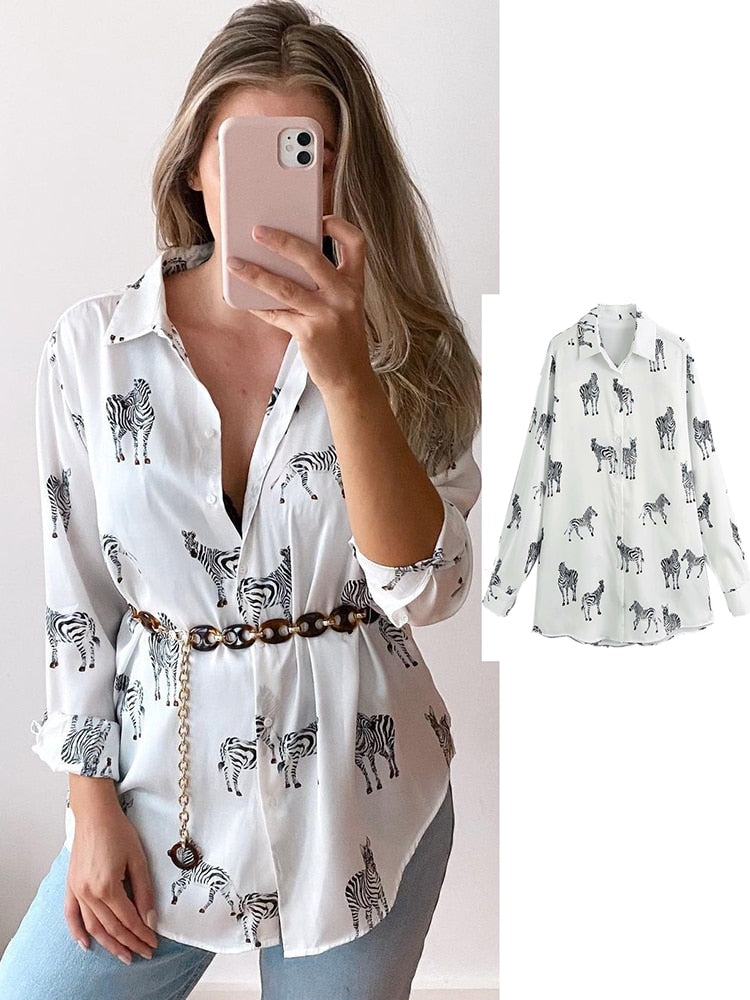 Femme Satin long sleeve print blouse