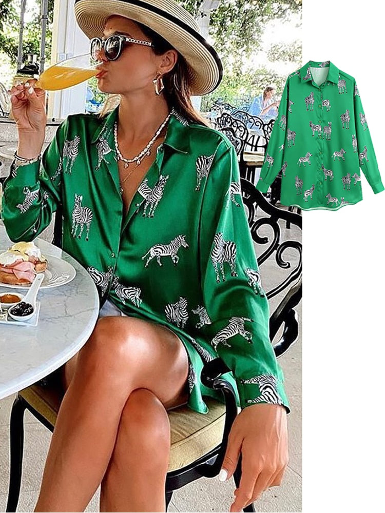 Femme Satin long sleeve print blouse