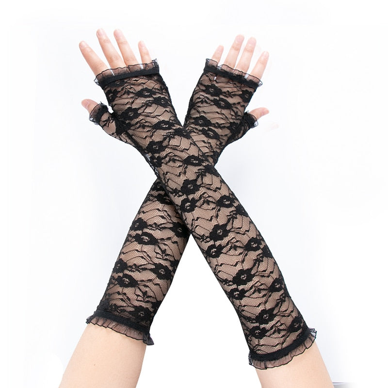 Stylish Long Black Fishnet Fingerless Gloves