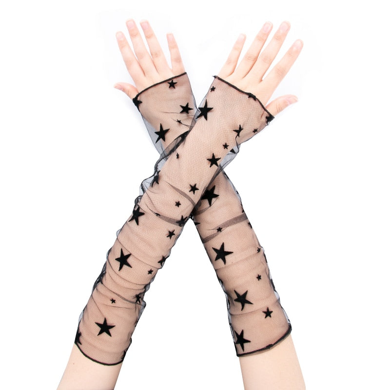 Stylish Long Black Fishnet Fingerless Gloves