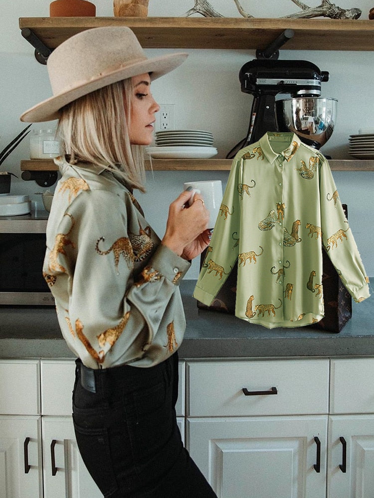 Femme Satin long sleeve print blouse