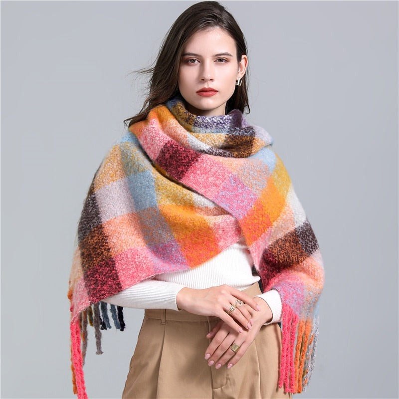 Rainbow Cashmere Plaid Scarf