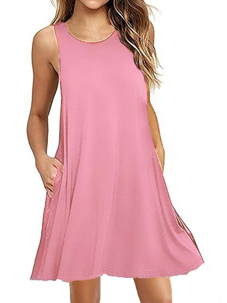 Short Sleeve O-Neck Tops Casual Loose Dress