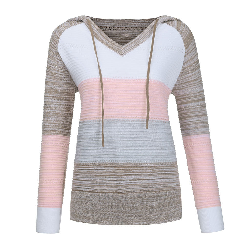 Women's Knitted Contrast Color Hoodies