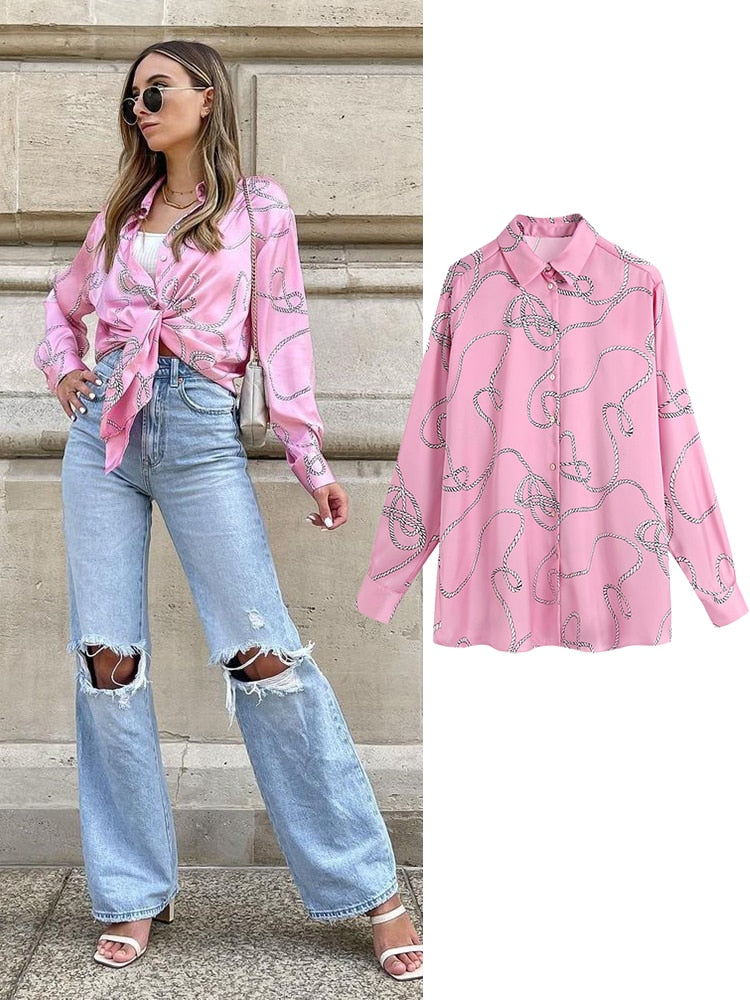 Femme Satin long sleeve print blouse