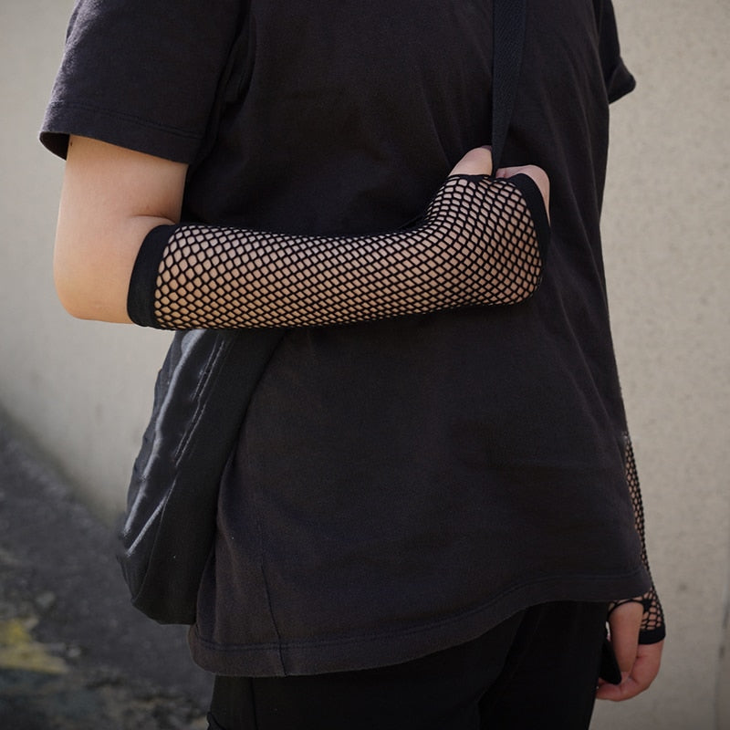 Stylish Long Black Fishnet Fingerless Gloves