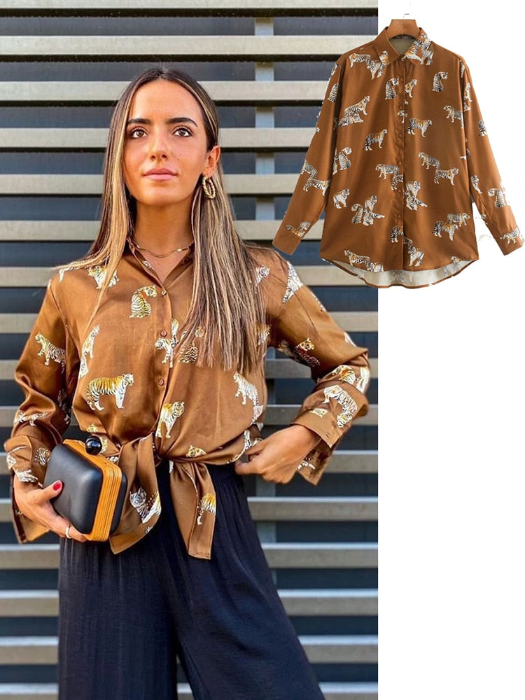 Femme Satin long sleeve print blouse