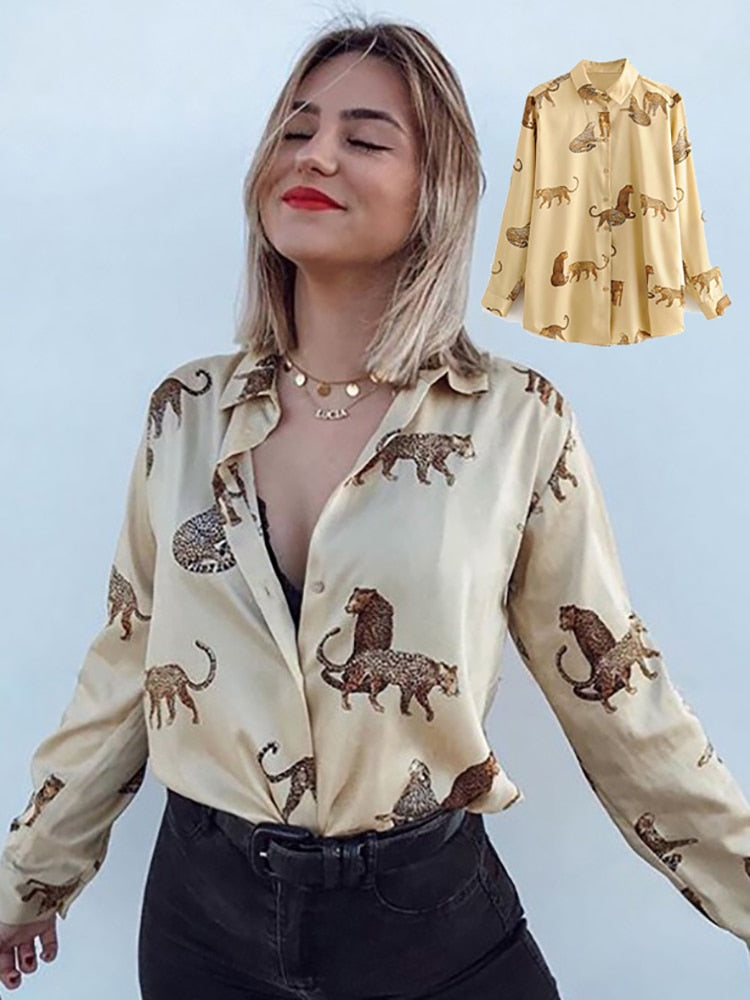 Femme Satin long sleeve print blouse