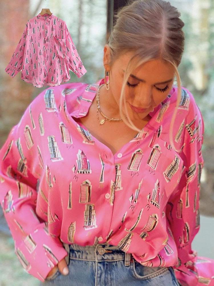 Femme Satin long sleeve print blouse