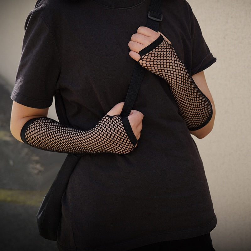 Stylish Long Black Fishnet Fingerless Gloves