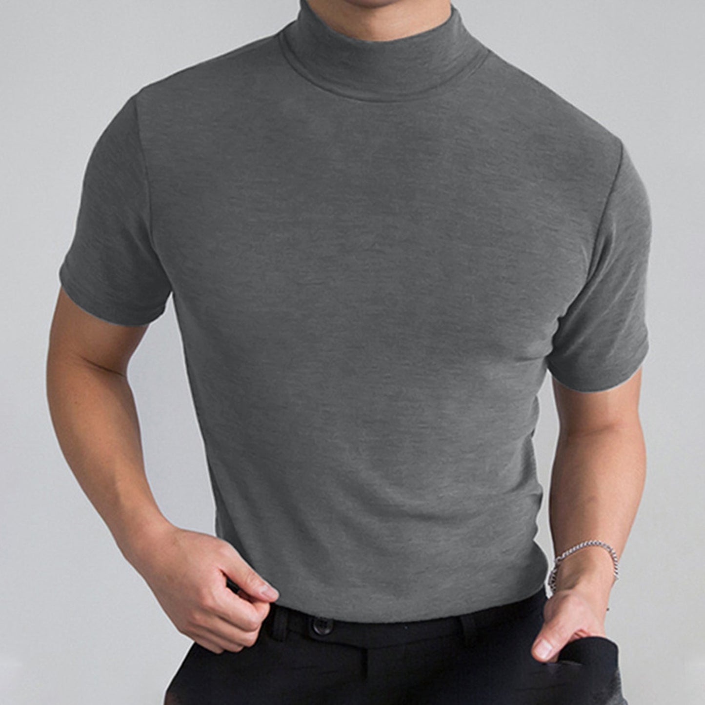 Casual Short Sleeve High Collar Turtleneck