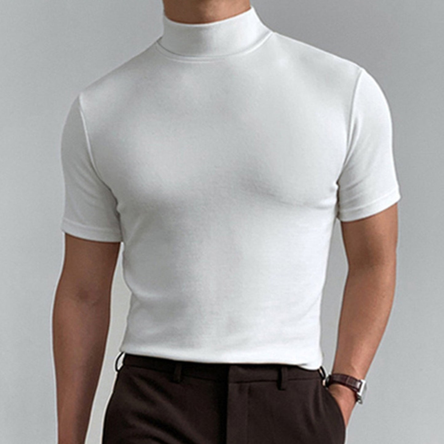 Casual Short Sleeve High Collar Turtleneck