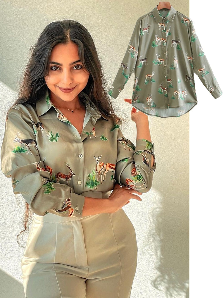 Femme Satin long sleeve print blouse