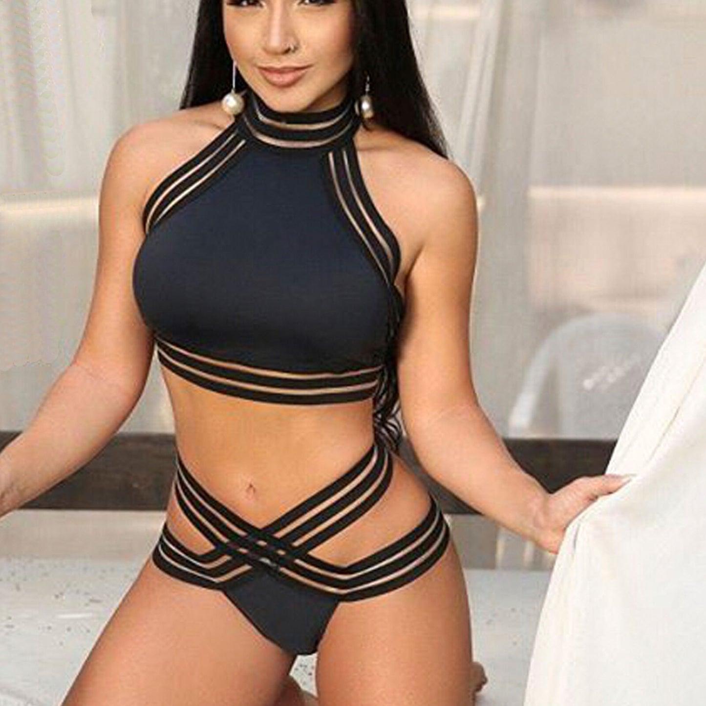 Sexy Mesh Padded Bra Push-Up Bathing Suit