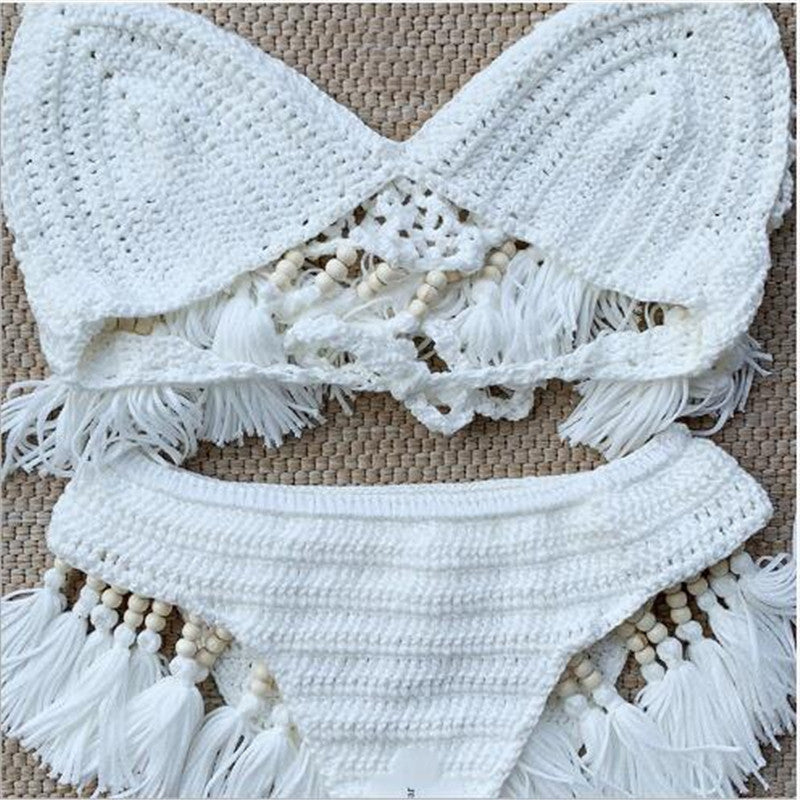 Sexy Crochet Handmade Beading Tassel Swimsuit