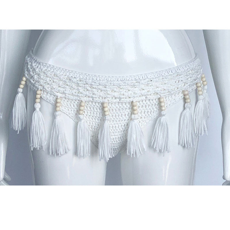 Sexy Crochet Handmade Beading Tassel Swimsuit