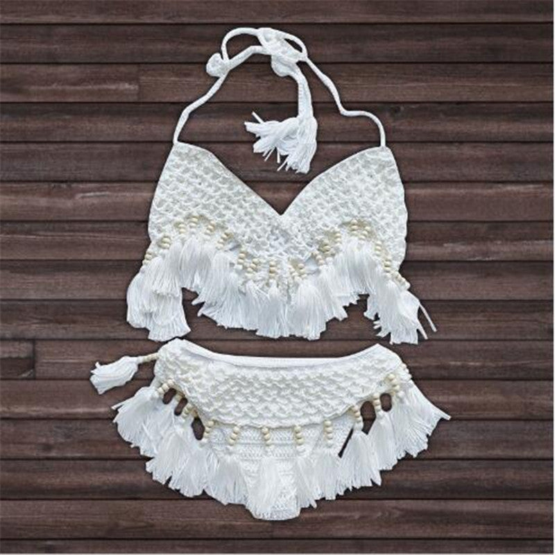 Sexy Crochet Handmade Beading Tassel Swimsuit