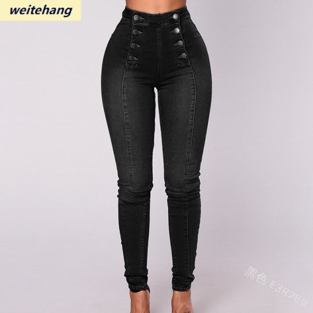 Double-Breasted High Waist Pencil Jeans