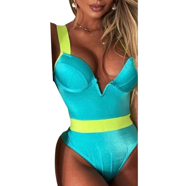 Sexy V-Neck Hollowed Side Waist Piece Swimwear