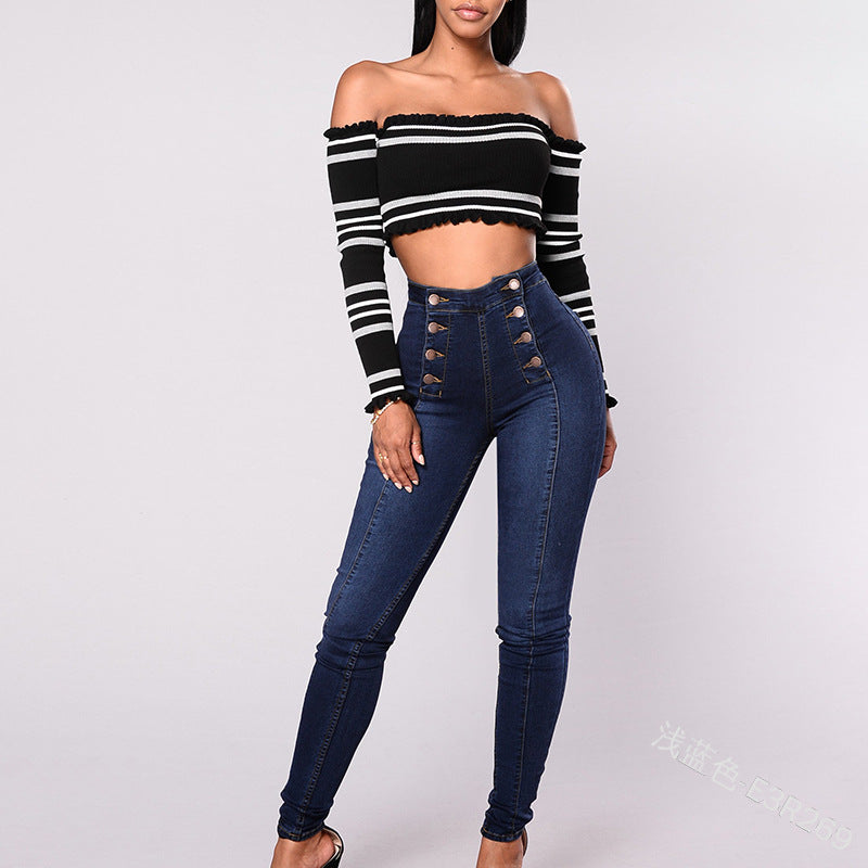 Double-Breasted High Waist Pencil Jeans