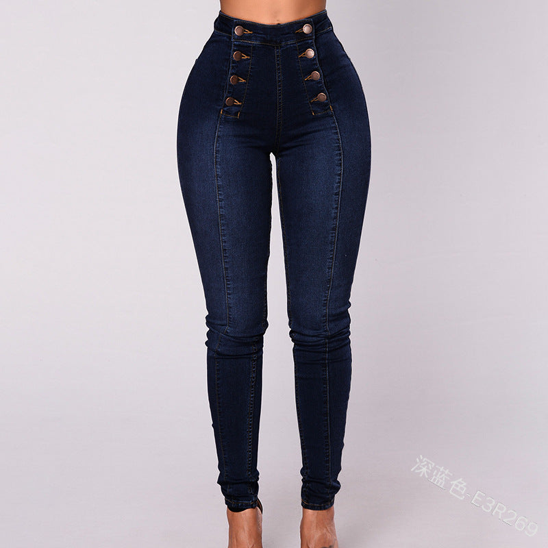 Double-Breasted High Waist Pencil Jeans